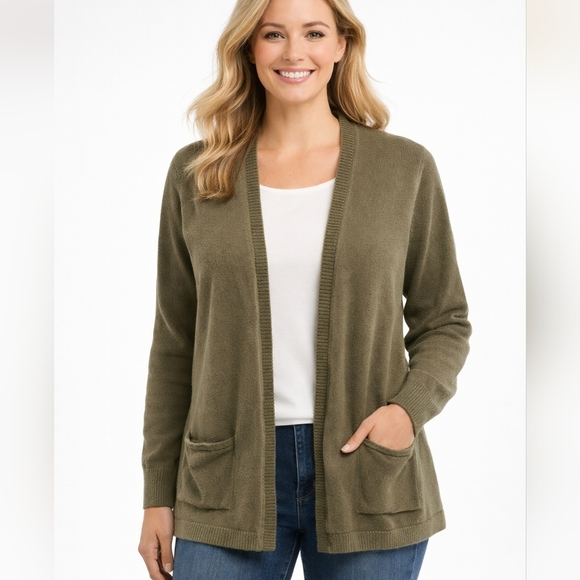 Talbots Sweaters - Talbots Women's Olive Green Open Front Sweater